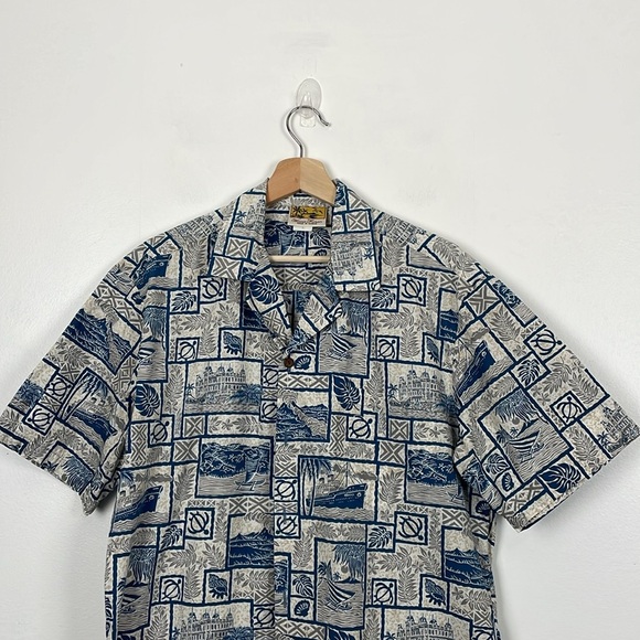 Winnie Fashion Vintage Hawaiian Short Sleeve Mens L Button Down Cotton Shirt - Picture 3 of 9